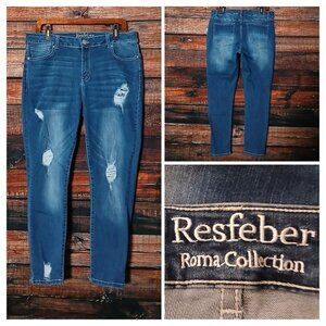 Resfeber Jeans Size 14 Roma Capri Crop Distressed Blue Denim Stretch
